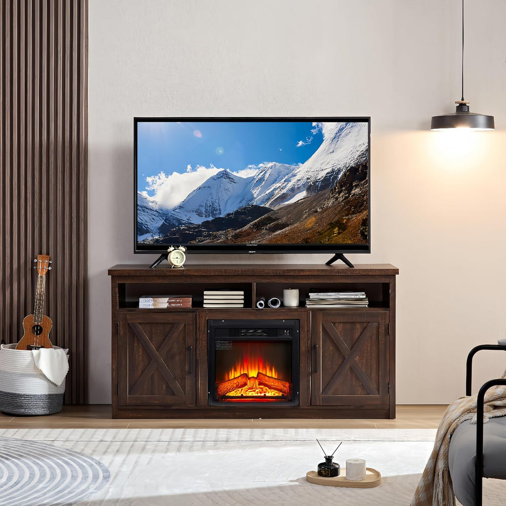 Farmhouse TV Media Stand with Fireplace Insert, Espresso I298258