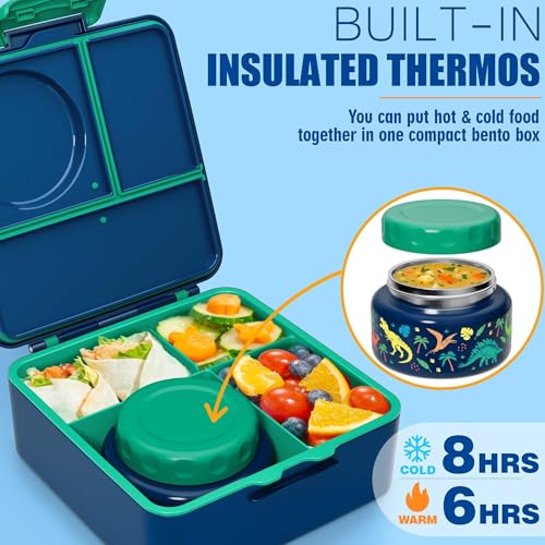 Leakproof 3-4 Compartments Lunch Bento Box Set with Insulated Thermos Food Jar, Water Bottle, Lunch Bag, Sauce Cup & Cutlery L3558