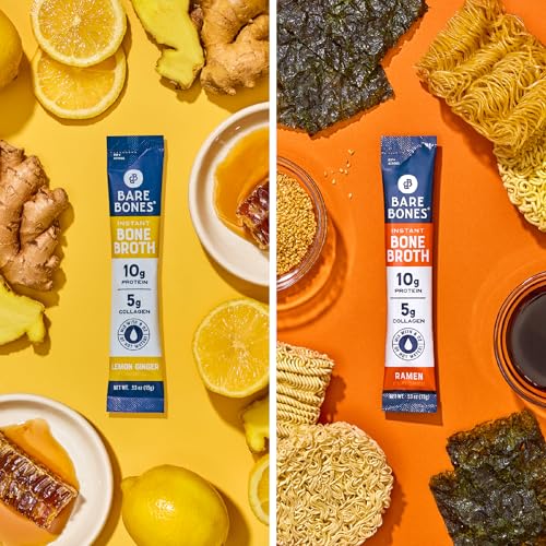 Bone Broth Instant Powdered Beverage Mix, Variety Pack of 32, 15g Sticks U921