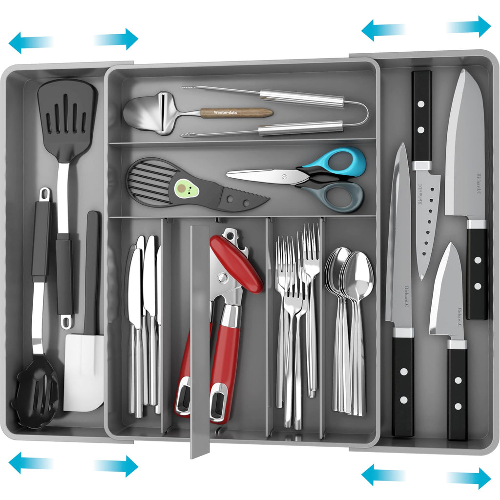 9 Compartment Expandable Cutlery Tray, Gray P534562