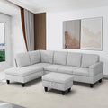 97" L-Shaped Corner Sofa with Left Chaise & Movable Storage Ottoman, 6 Seat Flannelette Fabric Sectional Couch, Wood Legs & Frame Q8228