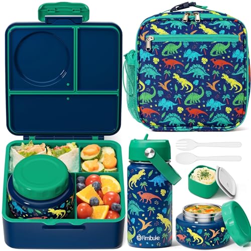 Leakproof 3-4 Compartments Lunch Bento Box Set with Insulated Thermos Food Jar, Water Bottle, Lunch Bag, Sauce Cup & Cutlery L3558