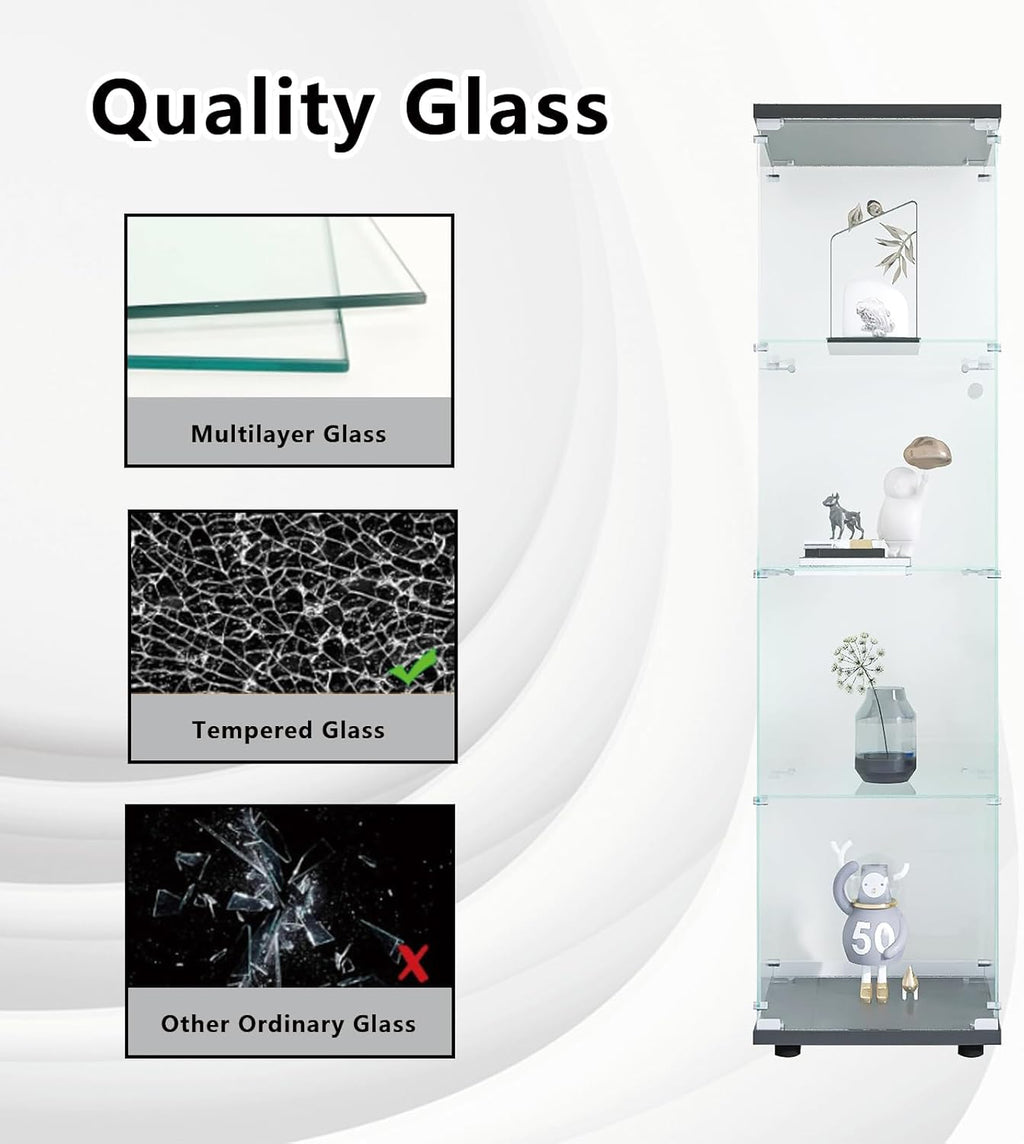 4 Shelves Glass Display Cabinet with Door H316