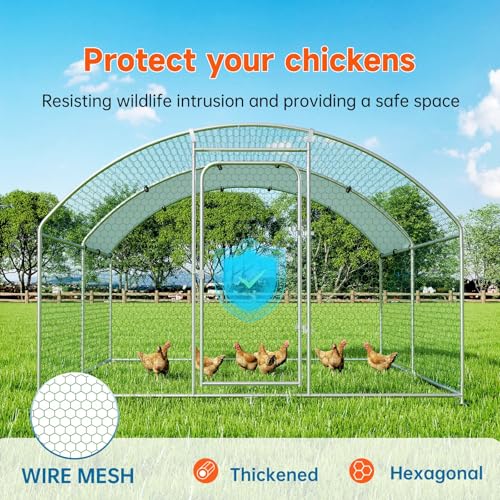 Large Metal Chicken Run Poultry Cage with Water-Resident and Anti-UV Cover, Spire Roof (10’ W x 13.2’ L x 6.4’ H) A318