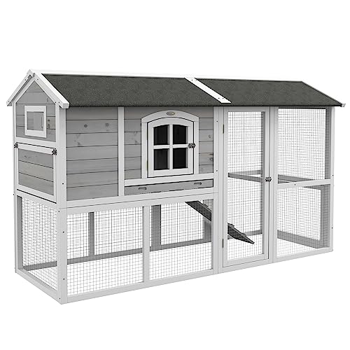 Light Gray Wooden Chicken Coop with Nesting Box and Removable Tray A989