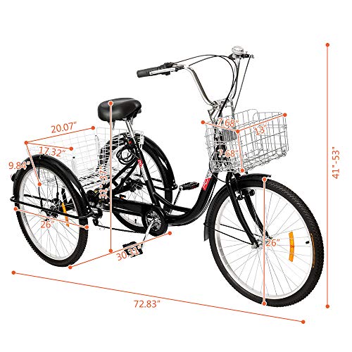Adult Tricycle 7 Speed 24/26 Inch 3 Wheel Trike with Folding Front & Rear Basket B38096