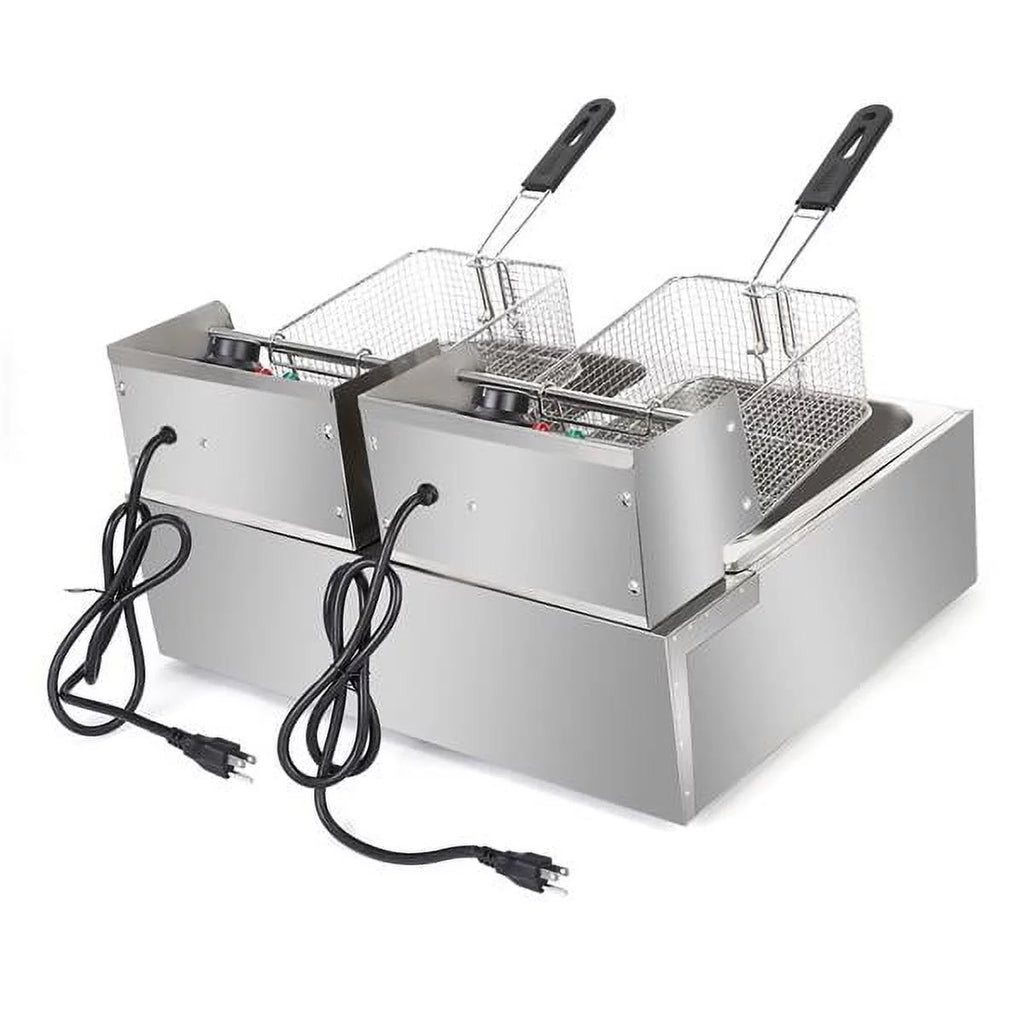 Stainless steel double-cylinder electric countertop deep fryer 12.7QT 12L 5000W T36860