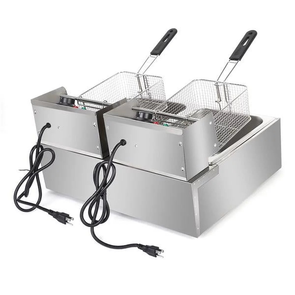 Stainless steel double-cylinder electric countertop deep fryer 12.7QT 12L 5000W T36860