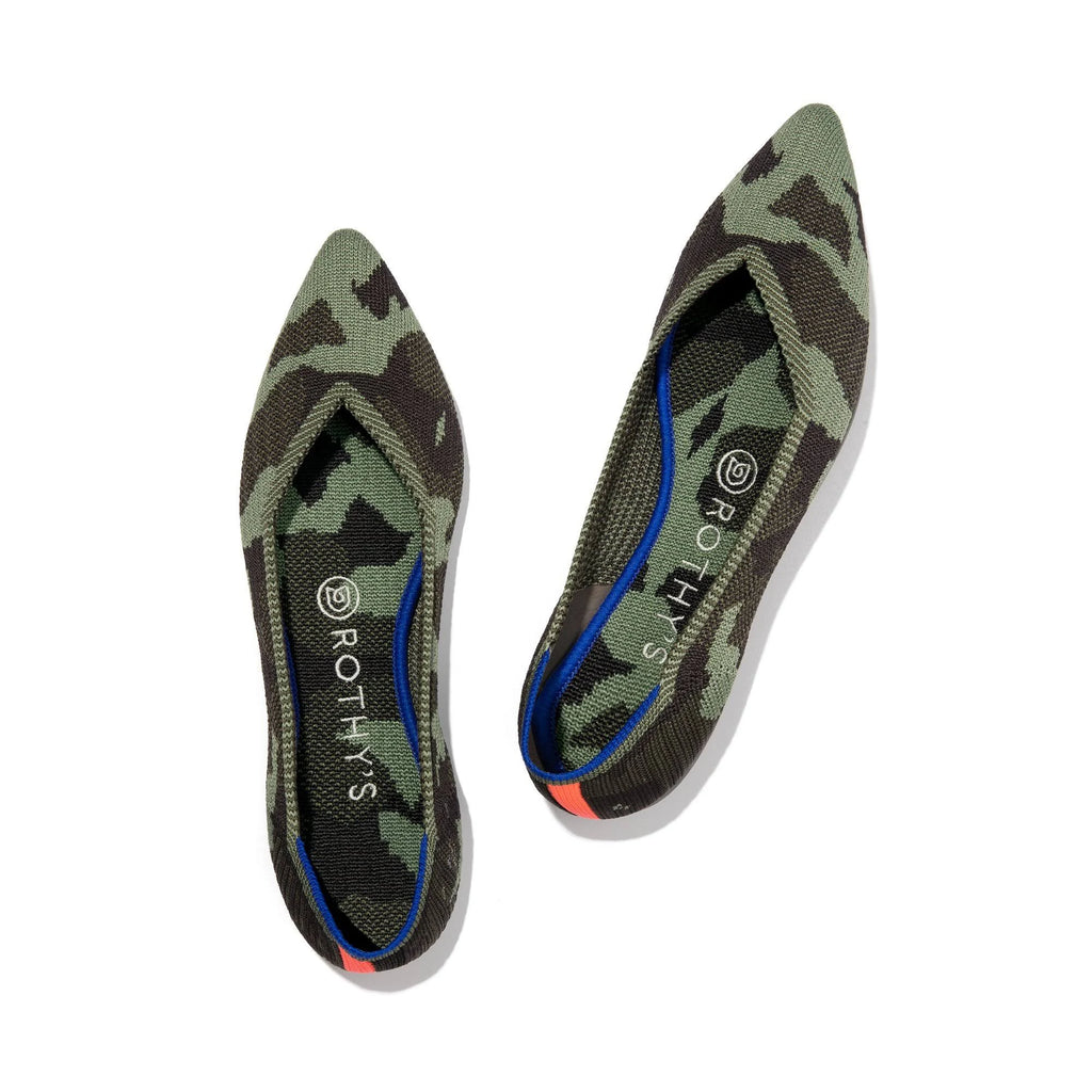 Green Pointed-Toe Flats, Olive Camo, Size 12 A70858