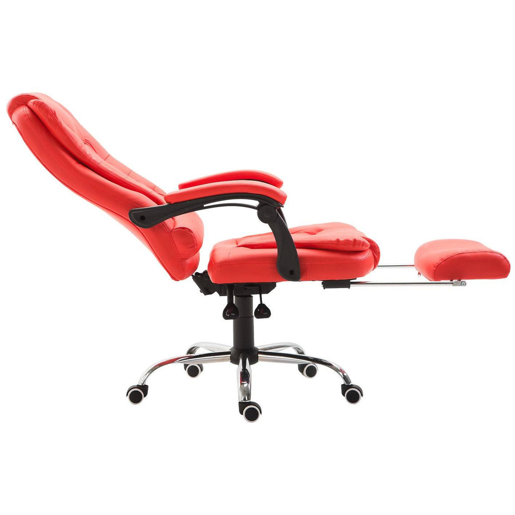High Back Reclining PU Leather Office Chair with Footrest (Red) L300