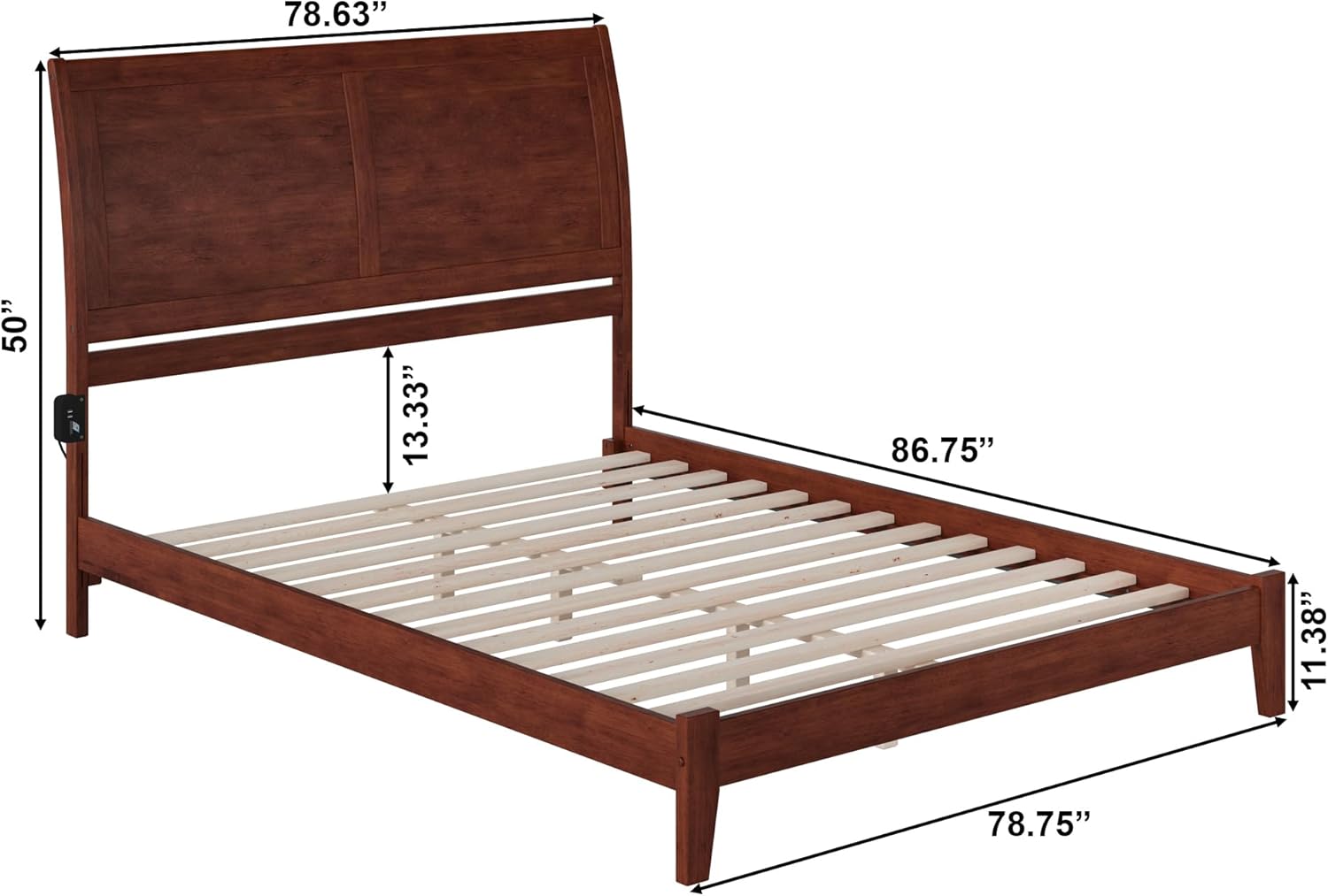 King Walnut Wood Platform Bed F6715
