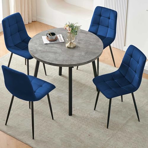 4-Person Round Dining Table Set with 4 Grey Chairs X3902