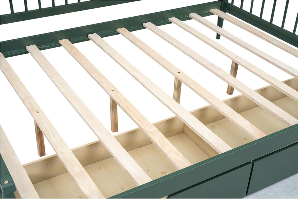 Green Full Size Daybed with Two Drawers Solid Wood Storage Bed Frame G2208