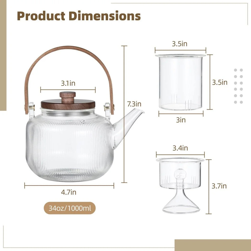 34oz Borosilicate Glass Stovetop Teapot with Removable Infusers and Wooden Lid U76313