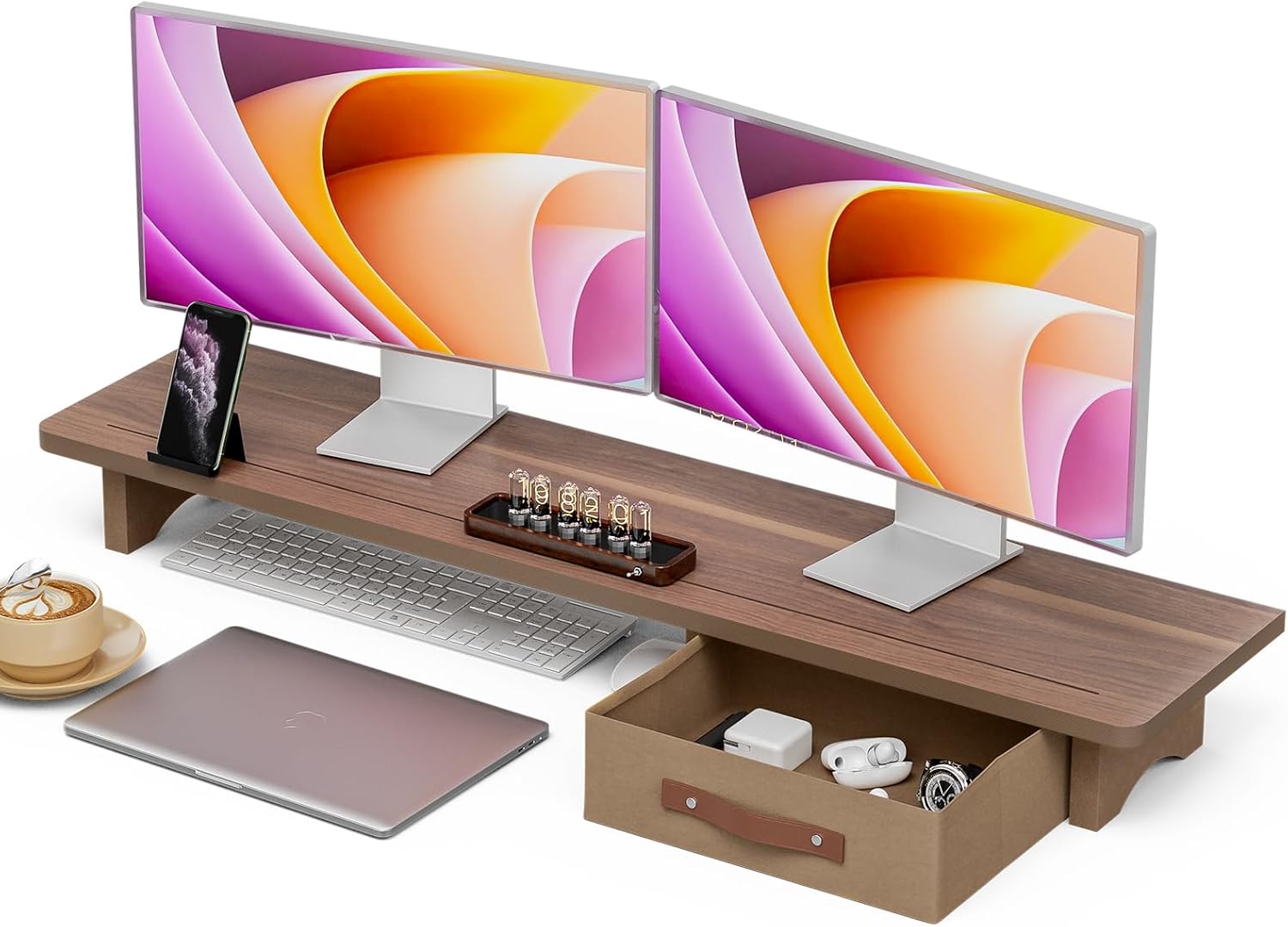 Dual Monitor Riser with Drawers V467