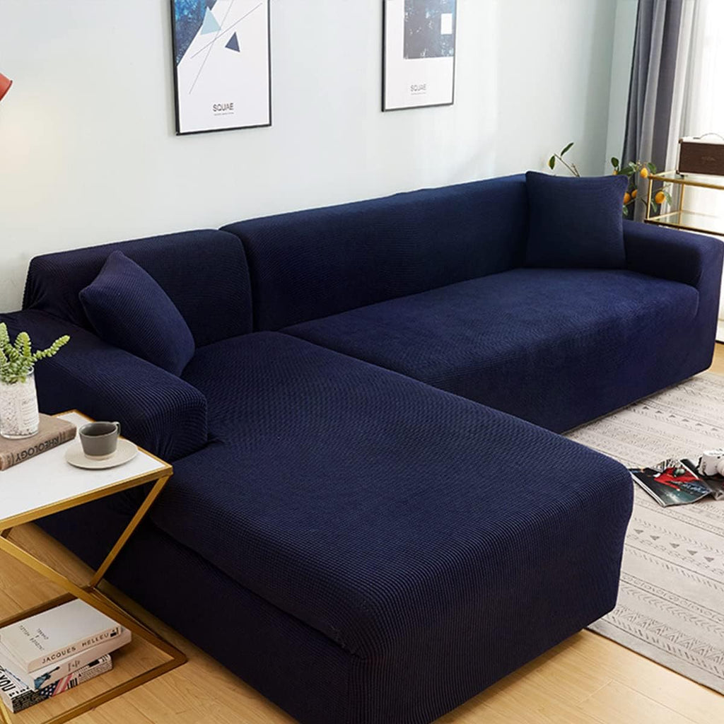 Royal Blue Polar Fleece Stretch Slipcover for Sectional Sofa A479