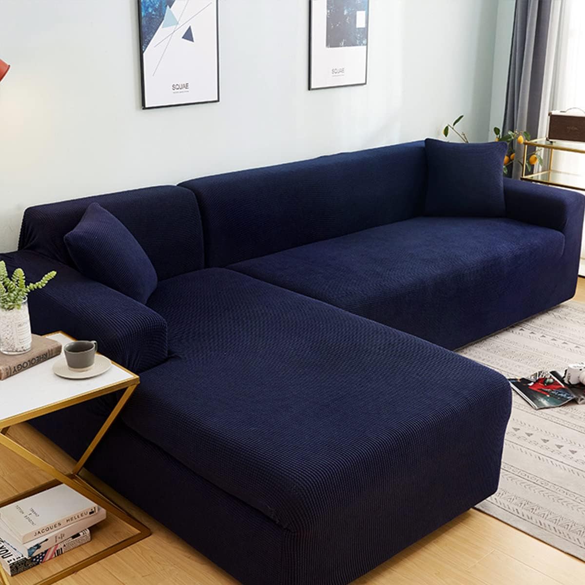 Royal Blue Polar Fleece Stretch Slipcover for Sectional Sofa A479