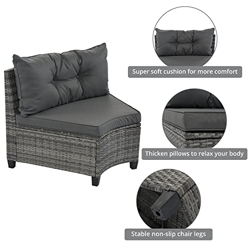 8 Piece Half Moon Sectional Patio Furniture Set with Washable Cushions and Glass Coffee Table T337