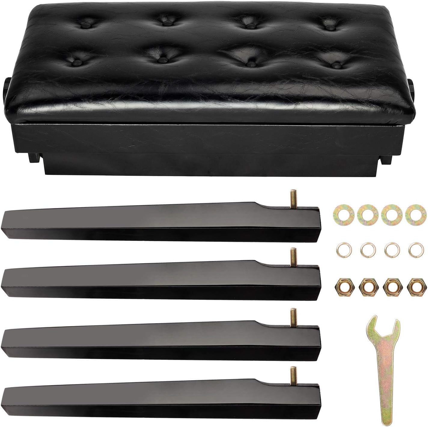 Black Faux Leather Adjustable Piano Bench with Storage C541