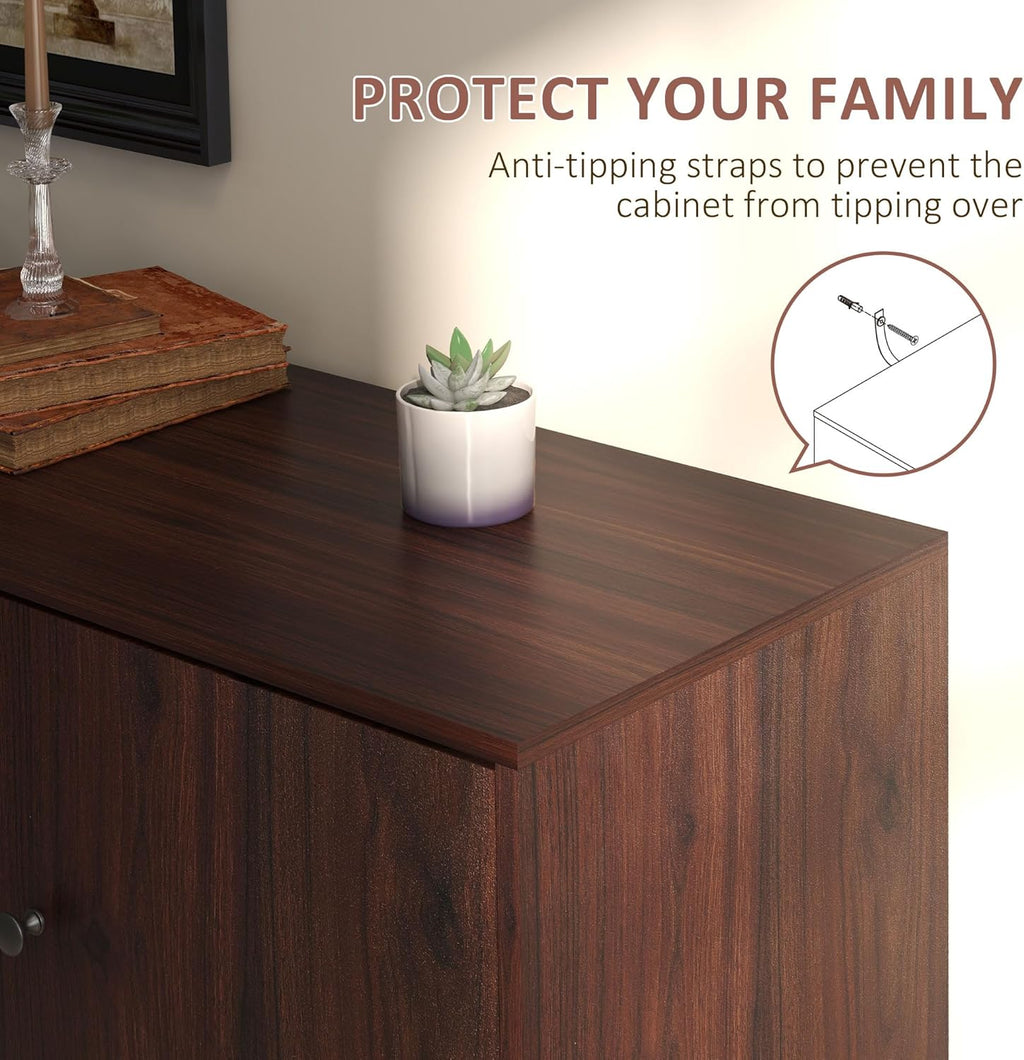Brown Sideboard Cabinet with 2 Cupboards, 3 Drawers and Adjustable Shelves M658