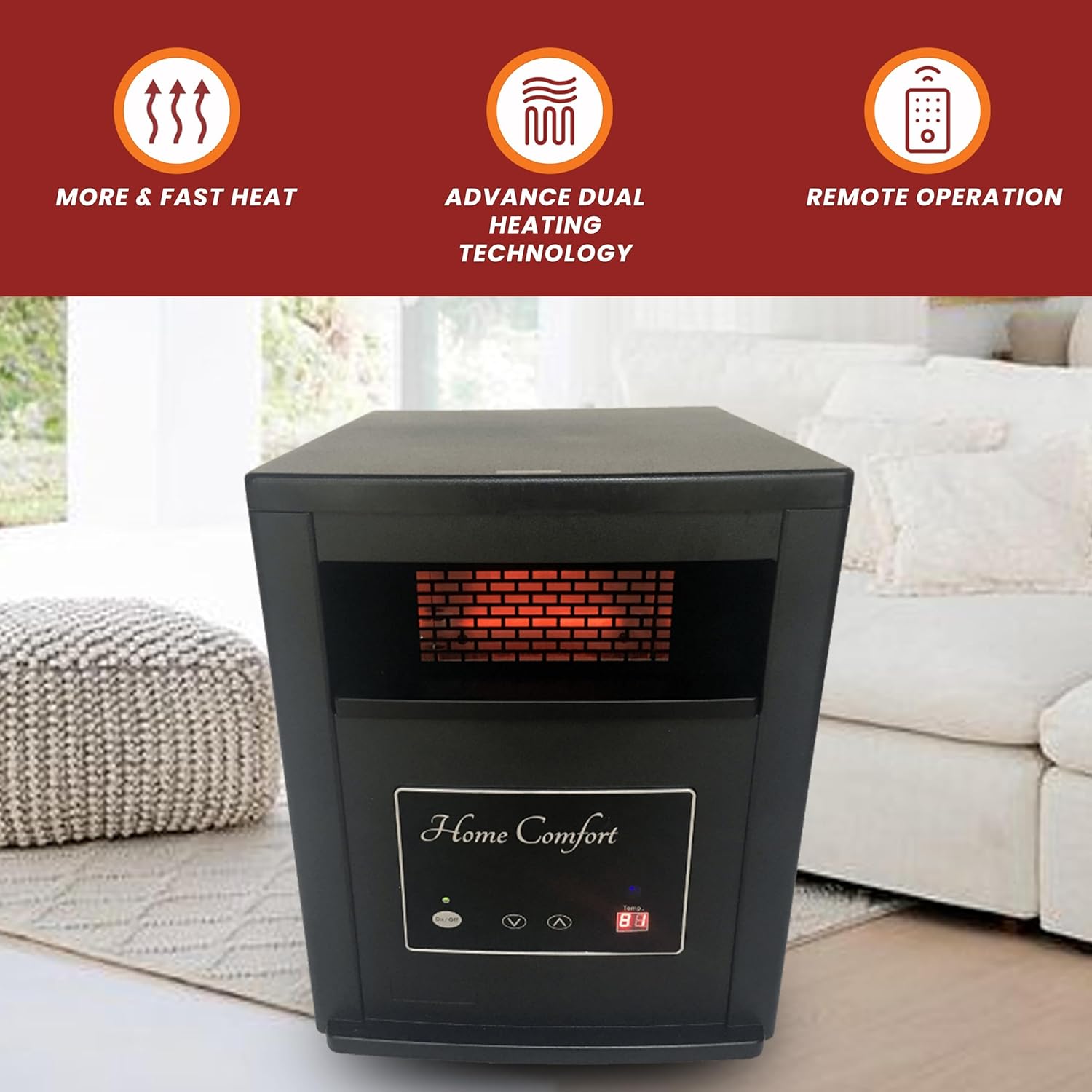 Black 1500W Infrared Heater with Thermostat and Remote Control Y35796