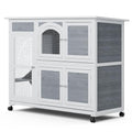 47.5" 2 Story Rabbit Hutch with 2 Removable Tray Waterproof Roof W765130