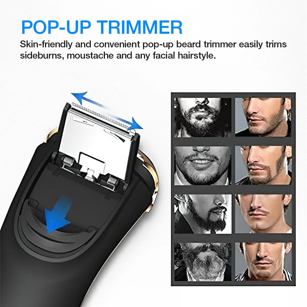 Blue IPX7 Waterproof Electric Razor with Pop-up Beard Trimmer Y601