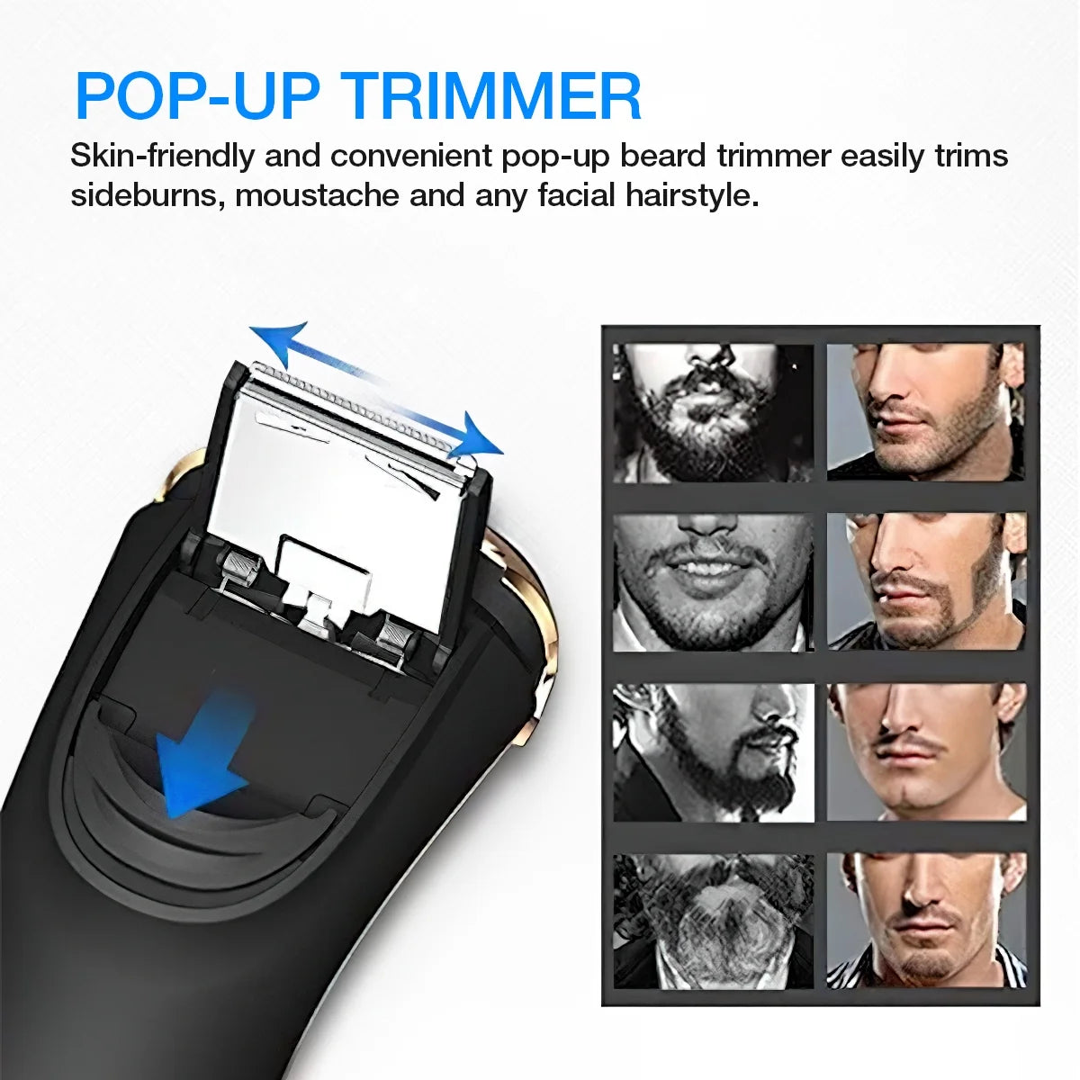 Blue IPX7 Waterproof Electric Razor with Pop-up Beard Trimmer Y601