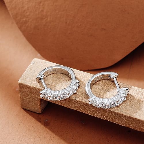 Moissanite Hoop Earrings, Sterling Silver Earrings Plated 18K White Gold J39647