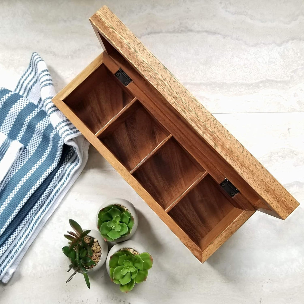 Acacia Wood Tea Box with 4 Sections P7056