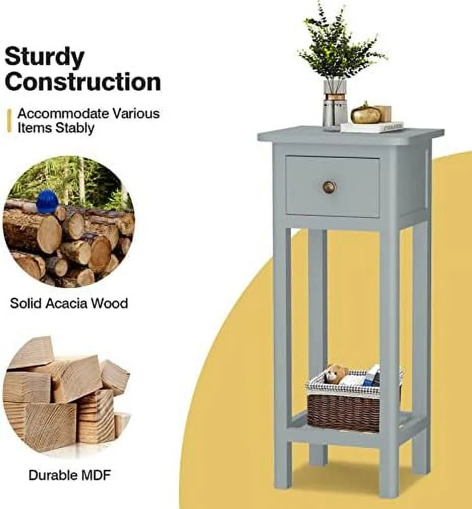 Narrow Acacia Wood Side Table with Drawer U446732