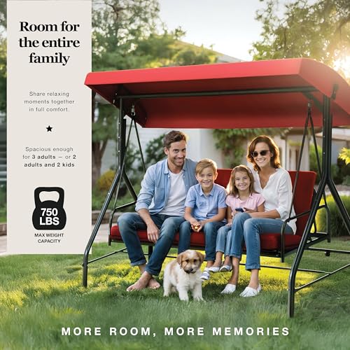 Burgundy 3-Seat Patio Outdoor Swing with Canopy Y992904
