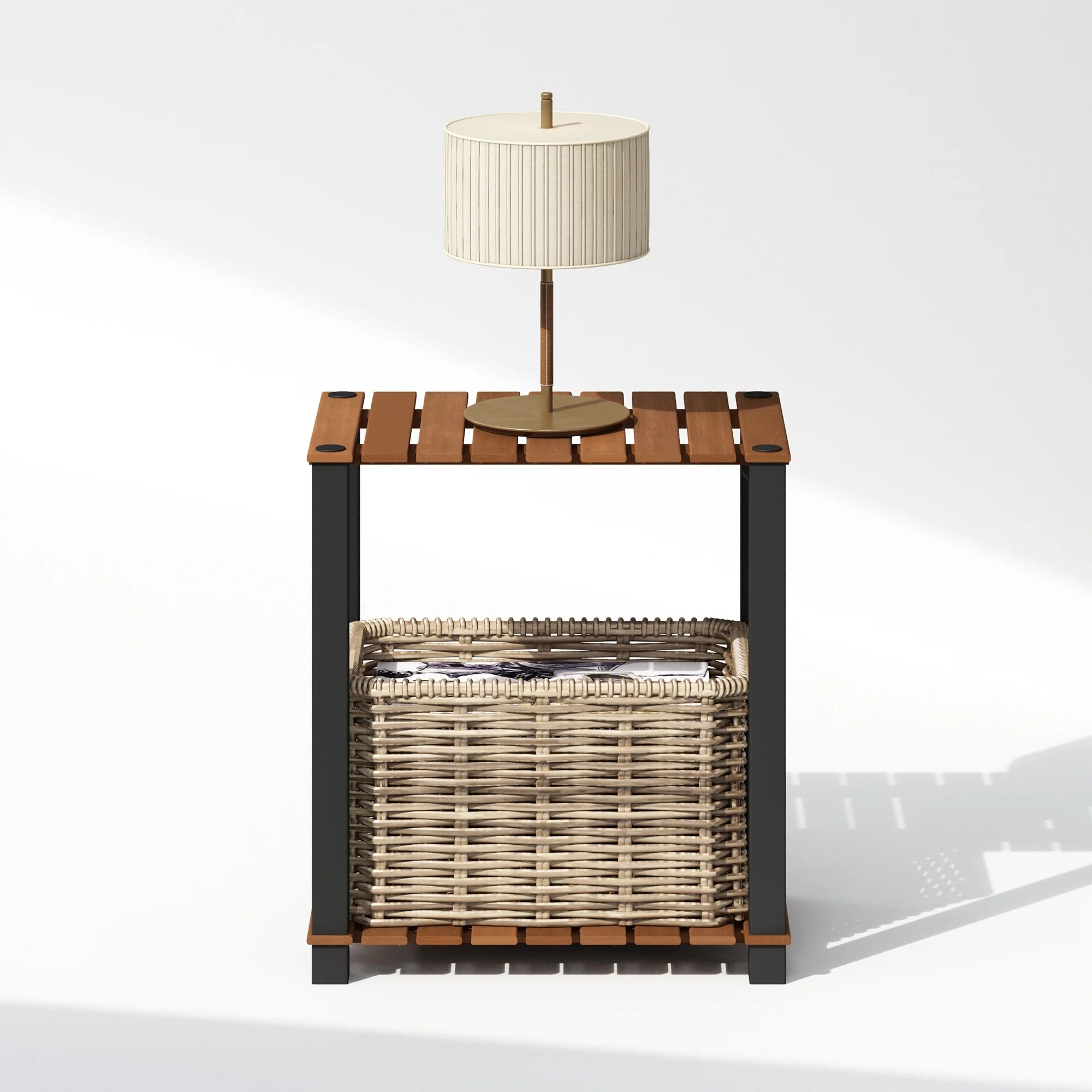 Natural Black 2-Tier Wood Slat End Table with Open Shelves A840