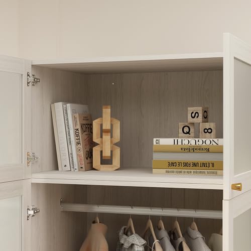 Large Wooden Wardrobe Cabinet with Frosted Glass Doors and 2 Drawer N47316