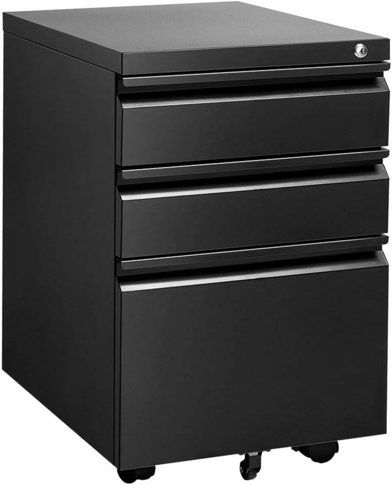 White Metal 3 Drawer File Cabinet with Lock G47883