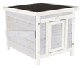 Gray & White Fir Wood Outdoor Cat House with Raised Floor and Hinged Asphalt Roof C528