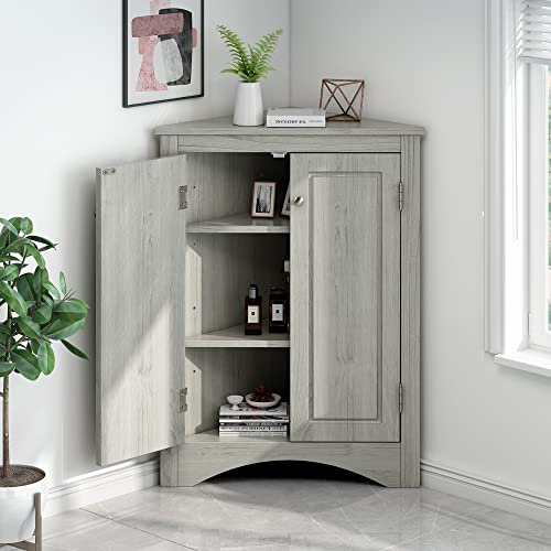Brown Freestanding Corner Cabinet with 2 Adjustable Shelves and 2 Doors G235