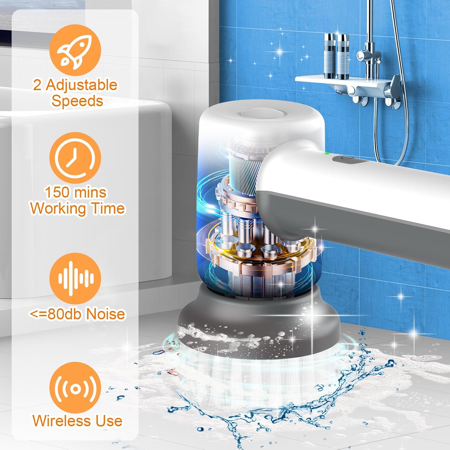 Cordless Electric Spin Scrubber with 5 Cleaning Brush Heads V658