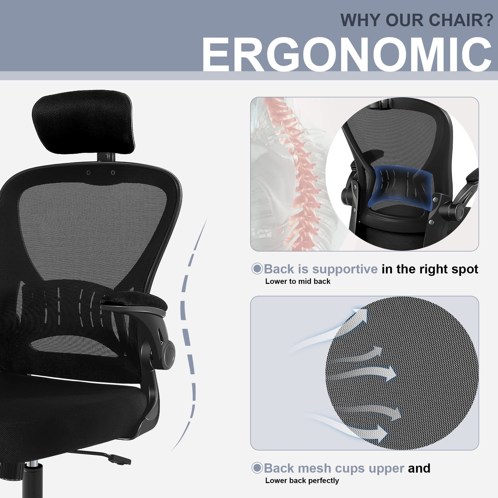 Black Mesh Ergonomic Office Chair with Lumbar Support W802