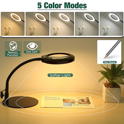 10X Magnifying Glass with Light and Stand, Flexible Gooseneck Magnifying Desk Lamp B9979