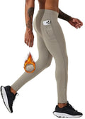 Men's Fleece Running Leggings Winter Cycling Tights Pants Water Resistant Zipper Pockets R2607