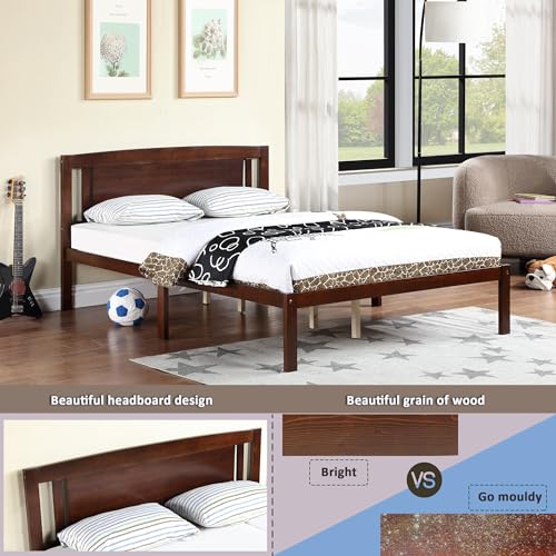 Grey Twin Solid Pine Wood Platform Bed Frame with Headboard W578985
