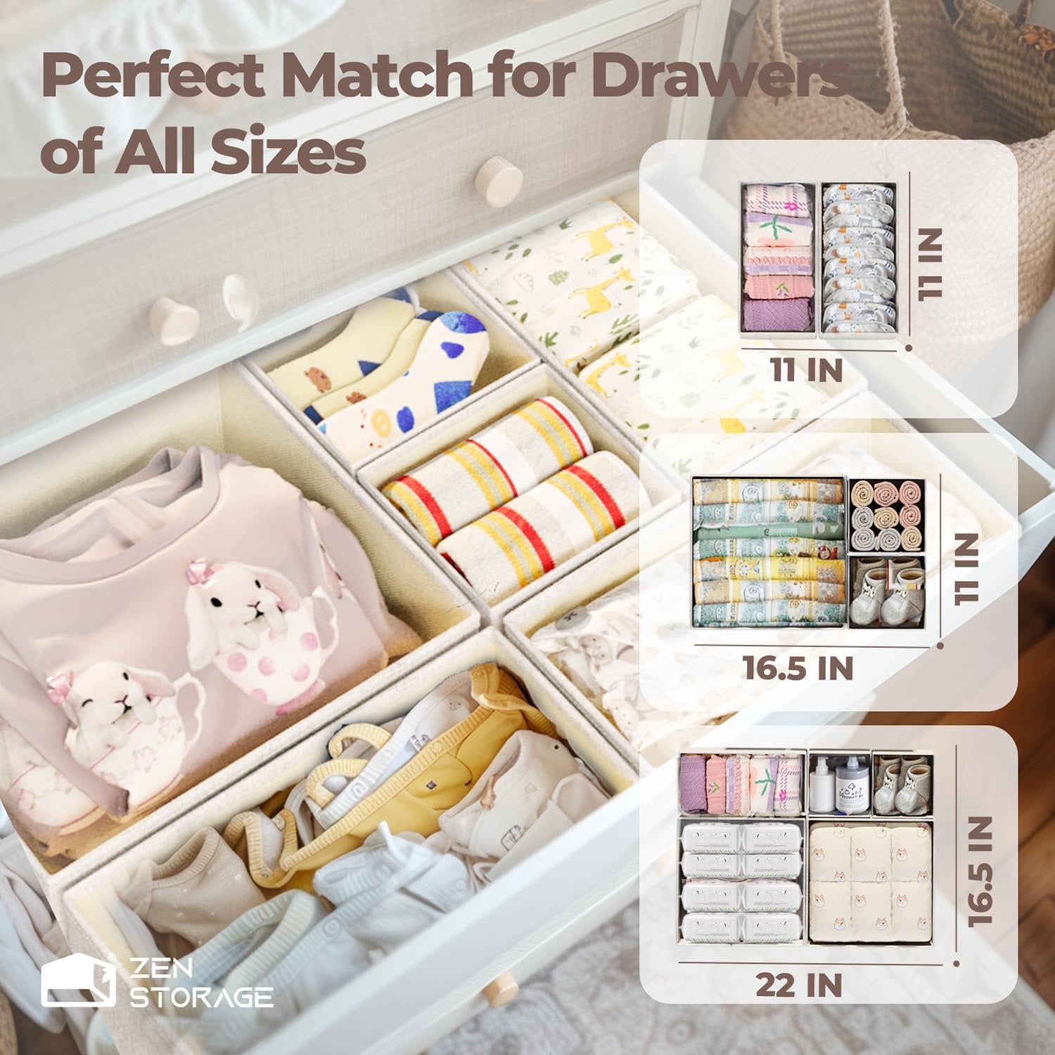 Beige 12 Pack Multi Size Foldable Dresser Drawer Organizer Set R6025