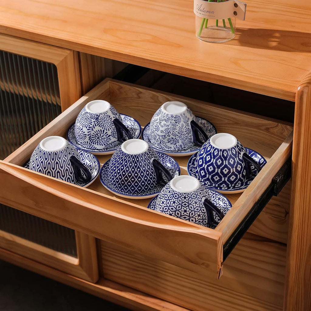 12 Piece Ceramic Dinnerware Set with 8 OZ Cappuccino Cup and Saucers, Vintage Blue E701610