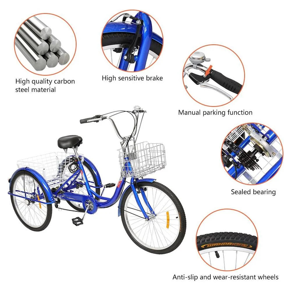 24" 3 Wheel 7 Speed Adult Tricycle P7599