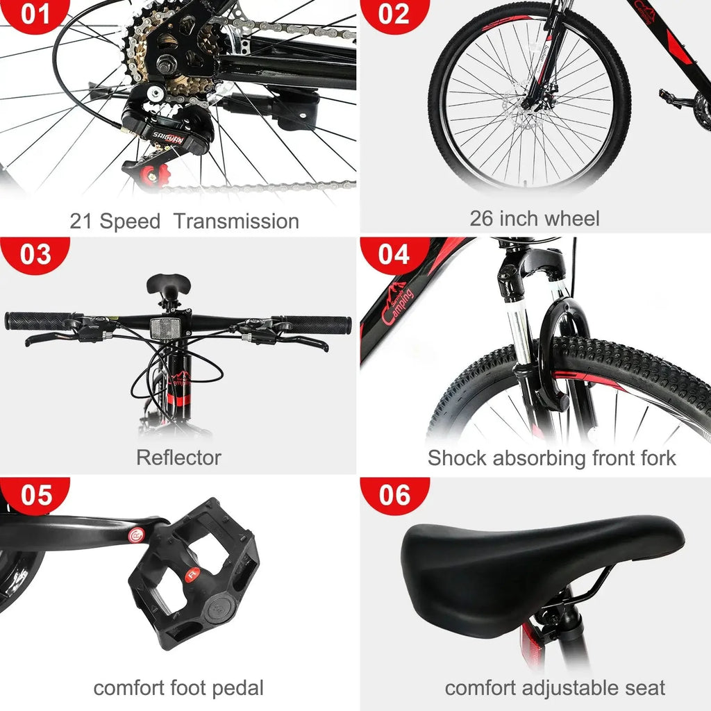 26 Inch 21 Speed Red Black Mountain Bike U96940