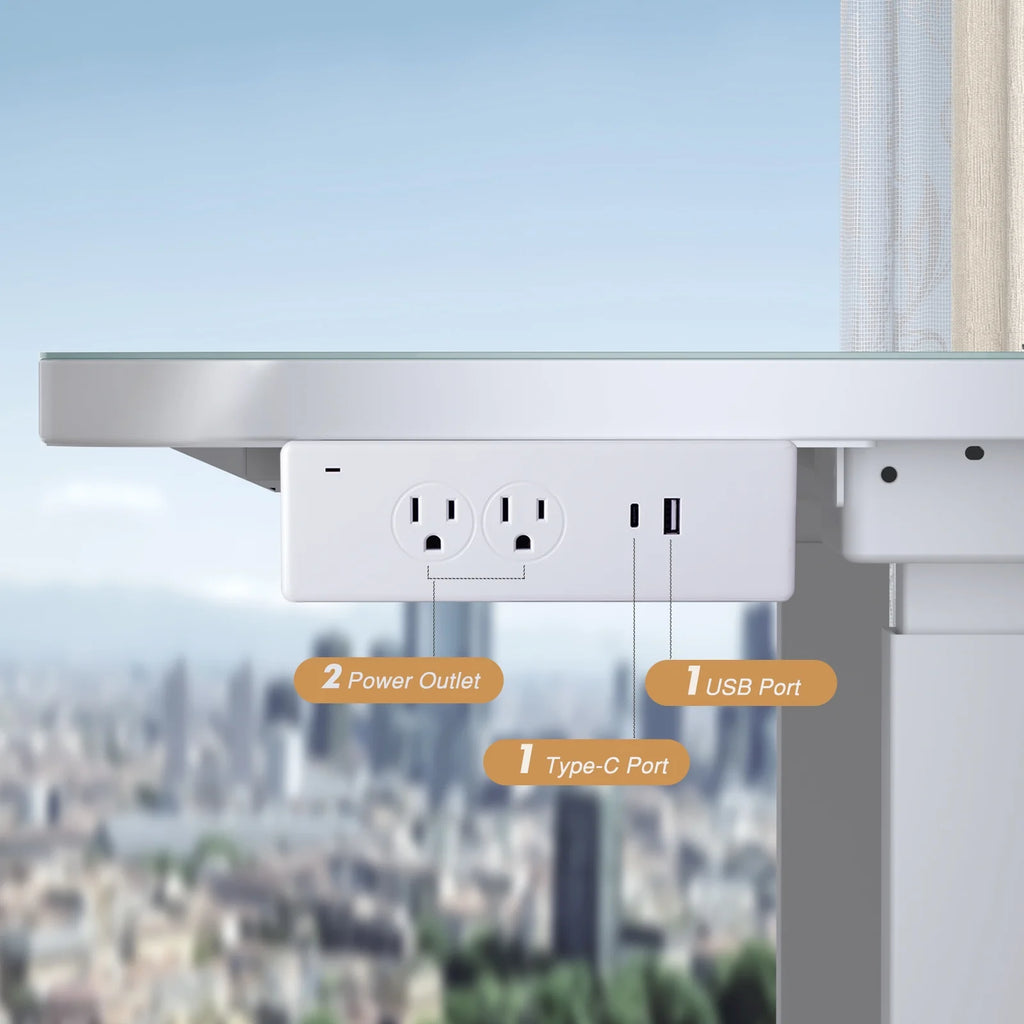 White Electric Glass Standing Desk with Drawers J703