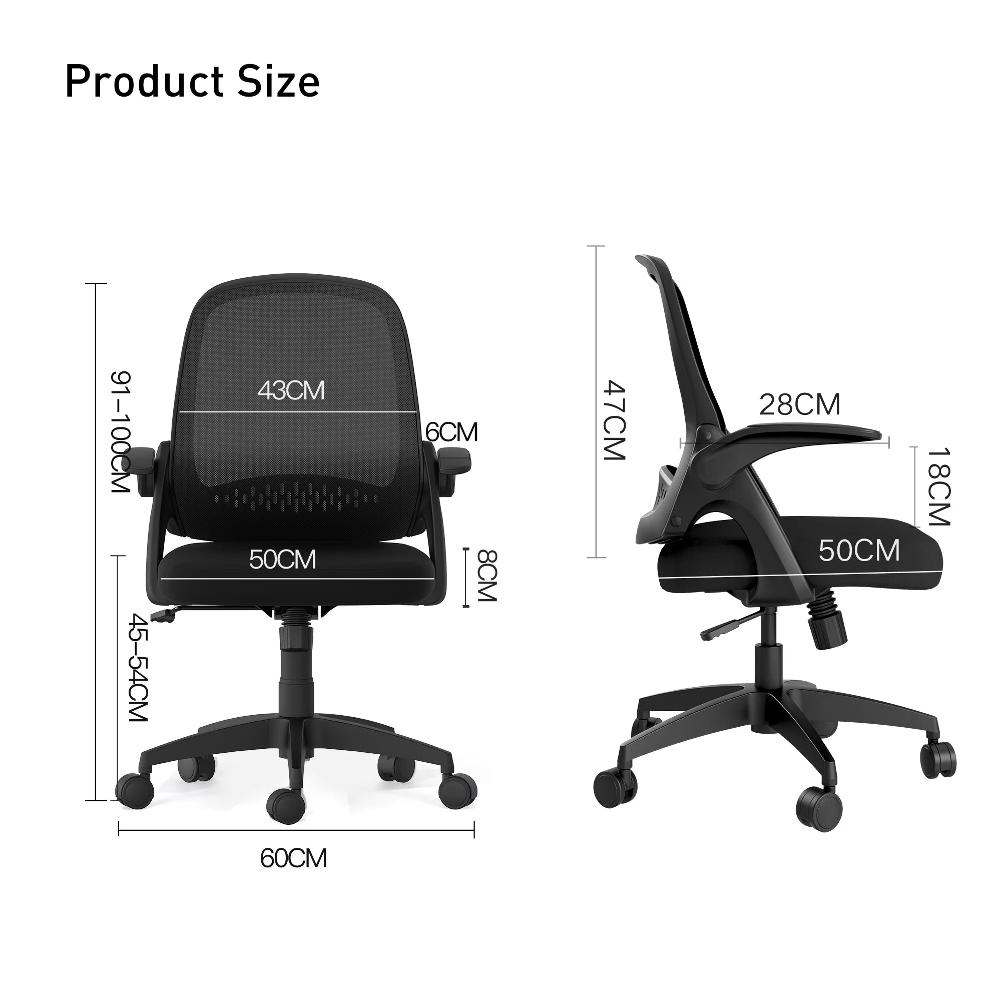 Black Swivel Desk Chair with Flip-up Arms and Adjustable Height X986