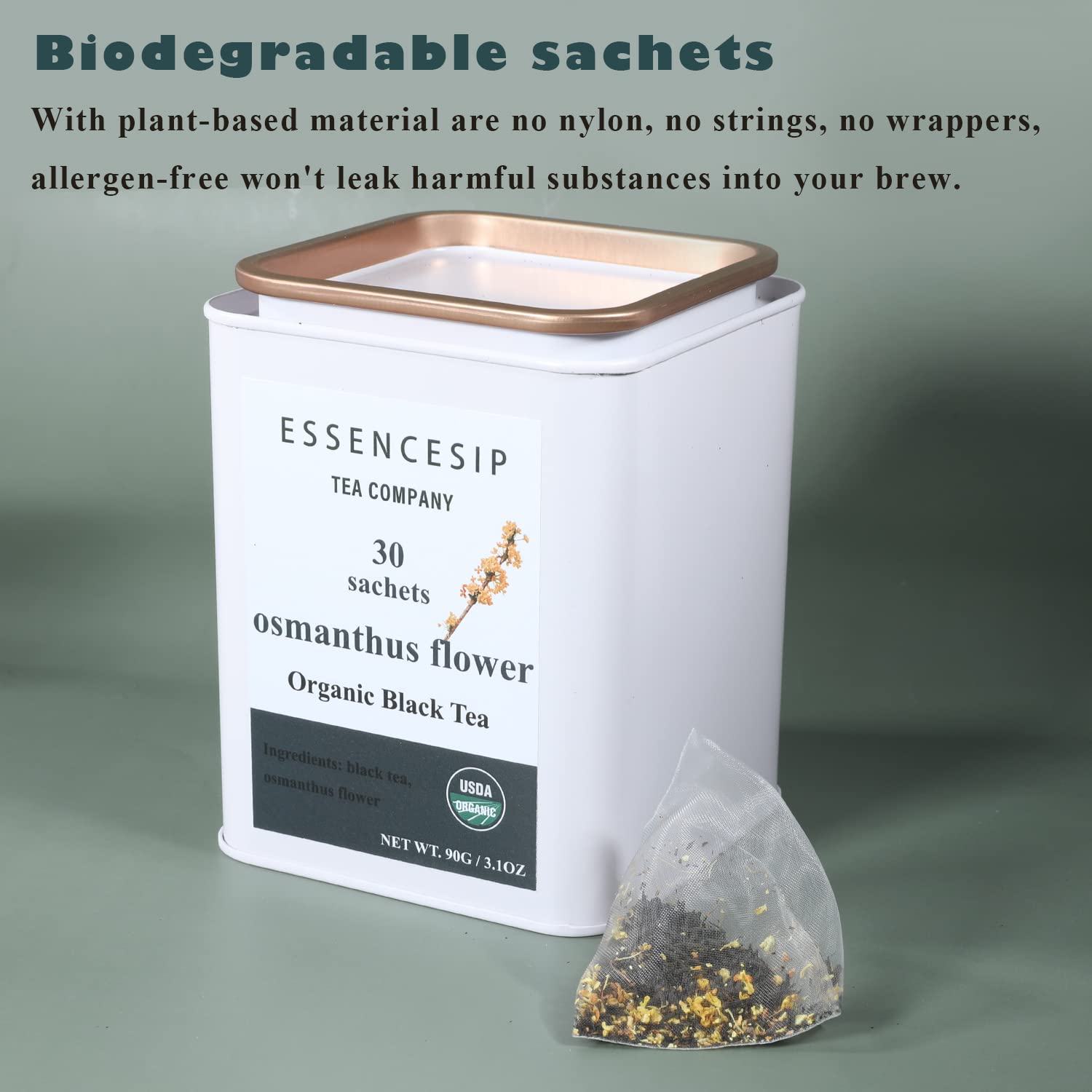 Organic Osmanthus Black Tea Bags, 30 Sachets in Tea Tin C748