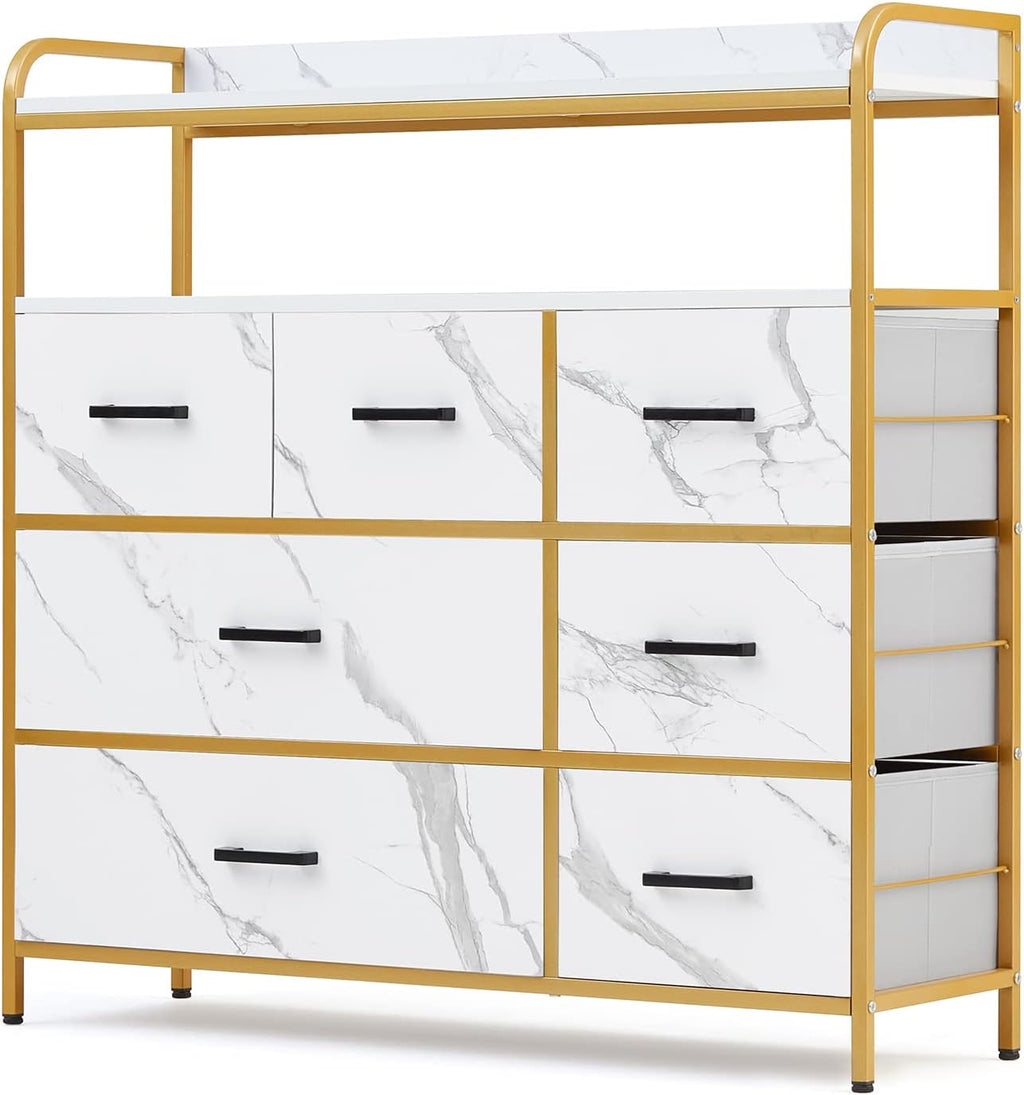 White 7 Drawer Chest of Drawers with Steel Frame and Wood Top B231402